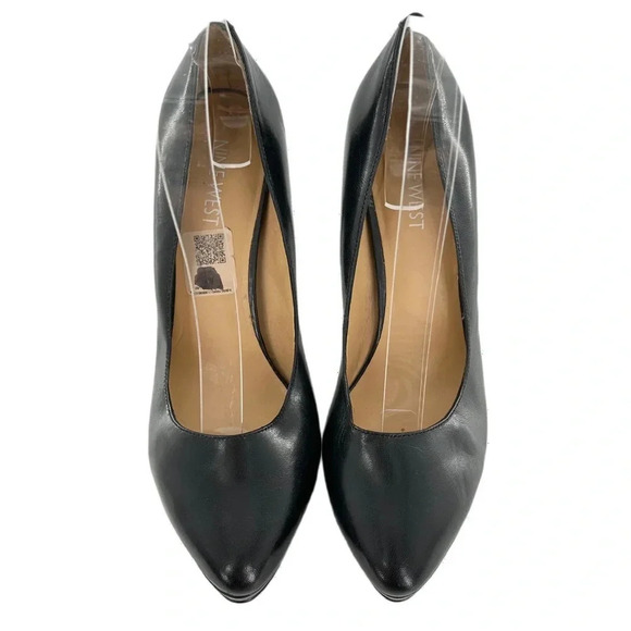 Nine West womens heels size 7.5 black leather chunky platform stilettos - Picture 2 of 12